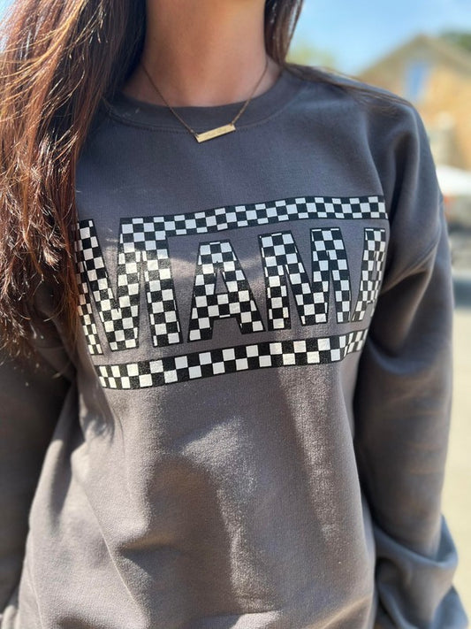 Charcoal Checkered Mama Sweatshirt Sizes 2X-3X