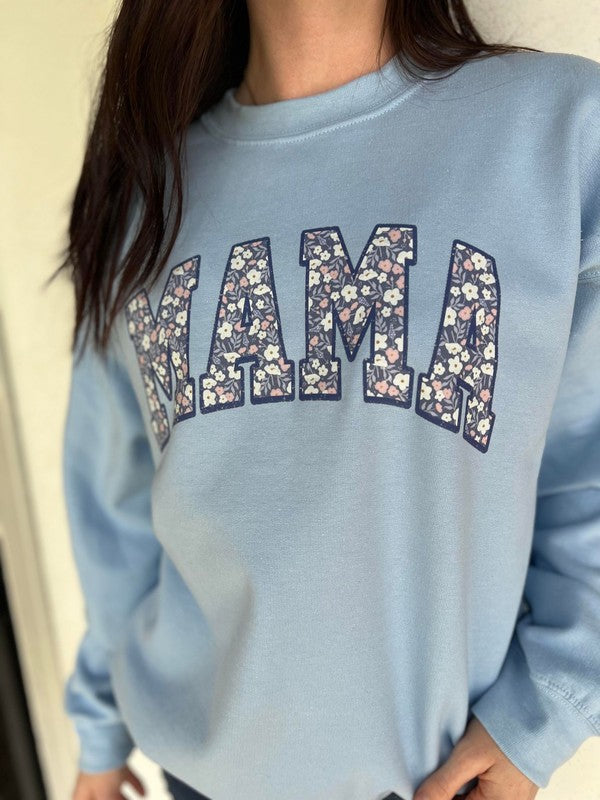 Blue Floral Mama Sweatshirt Sizes 2X-3X